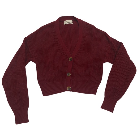 Burgundy Cropped Knit Cardigan - Picture 1 of 2